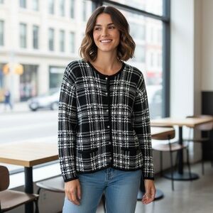 CC Hughes Vintage Knit Plaid‎ Cardigan Sweater